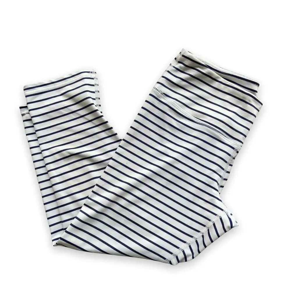 Scorpio Sol Womens Leggings Size XS Navy Blue White Striped‎ Cropped Length